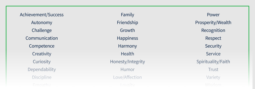 Sample 30 common core values page from the Self Empowered report.